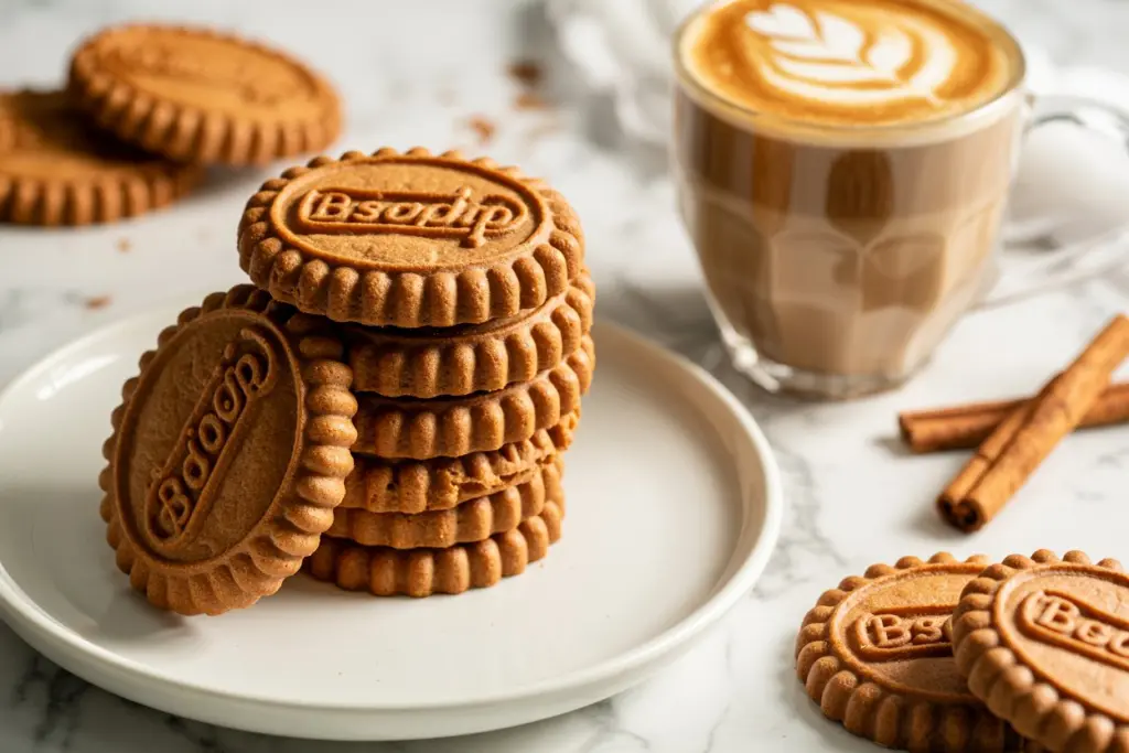 serving sourdough biscoff cookies with coffee