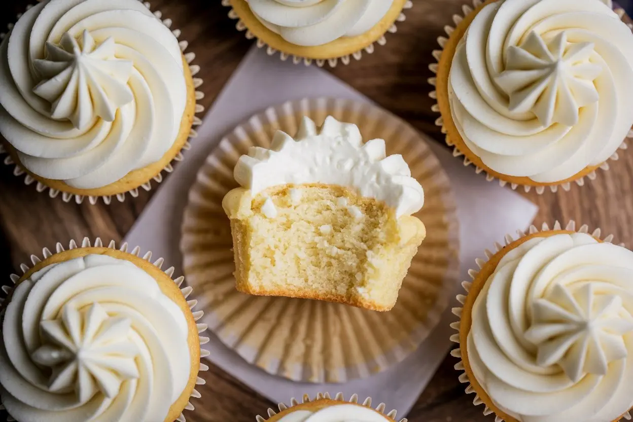 Sourdough Vanilla Cupcakes with Vanilla Buttercream Frosting