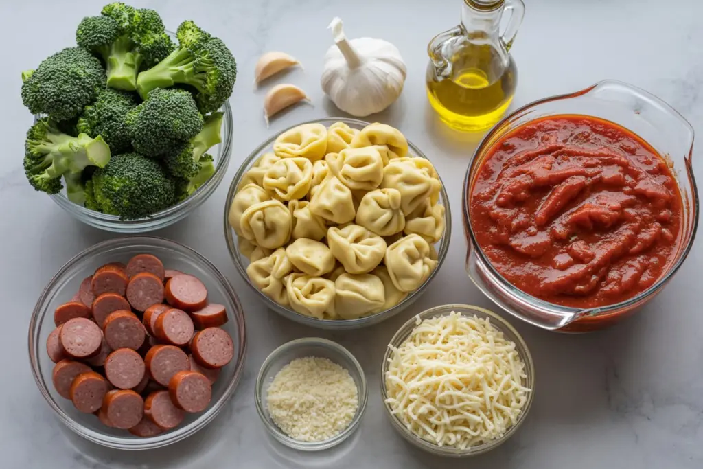 ingredients for broccoli tortellini bake recipe