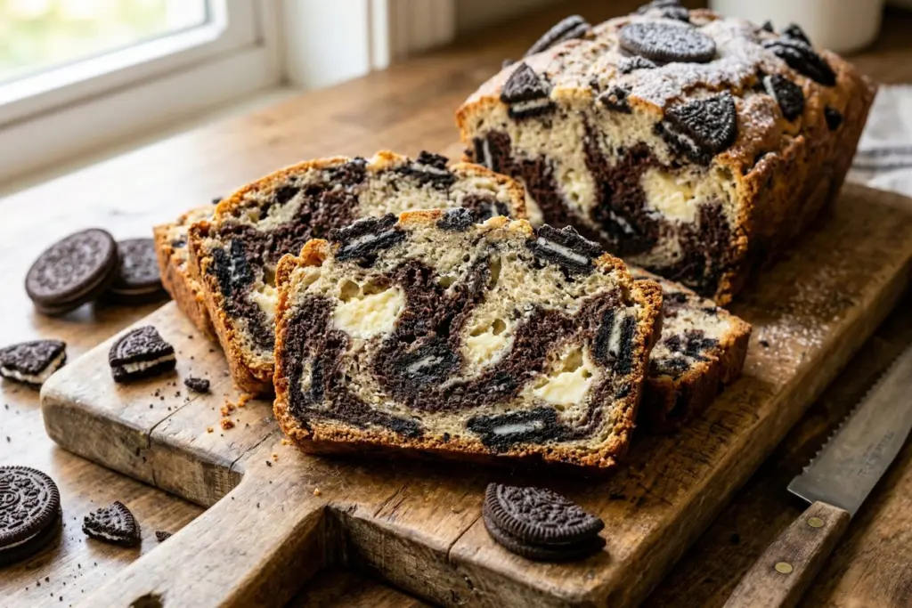 Sourdough Discard Cookies and Cream Quick Loaf
