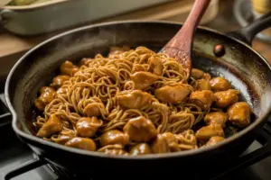 shiny and sticky garlic chicken noodles