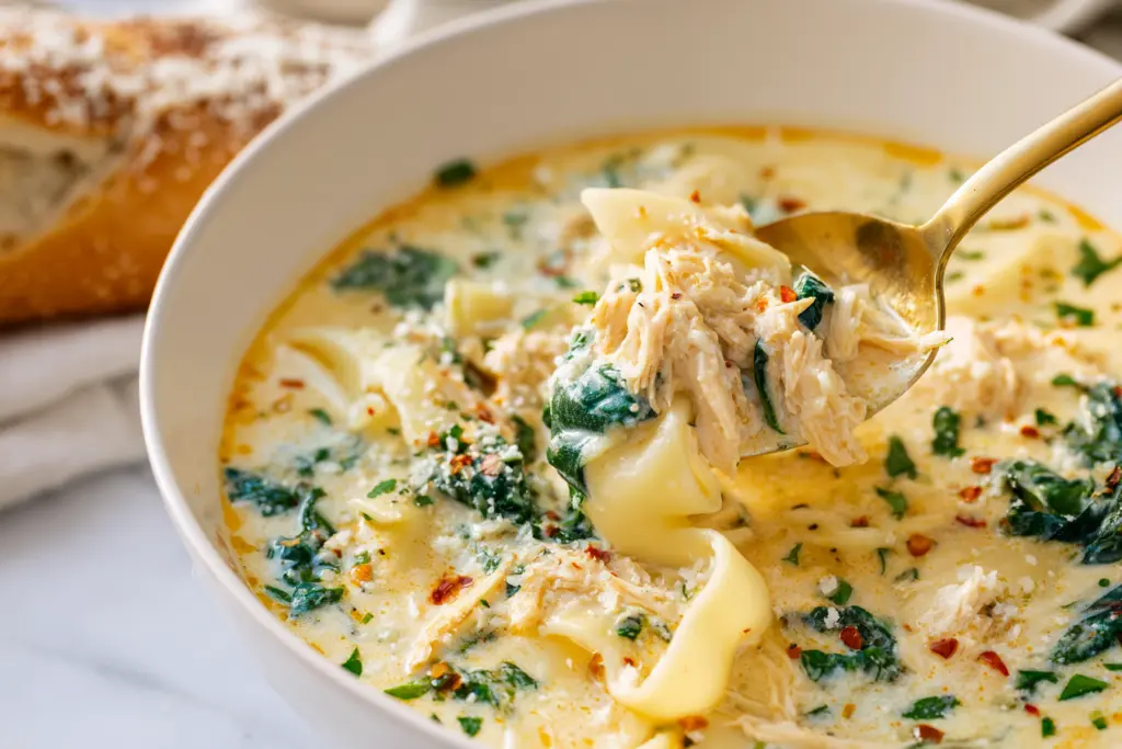 Creamy White Lasagna Soup 6 serving white lasagna soup with garlic bread