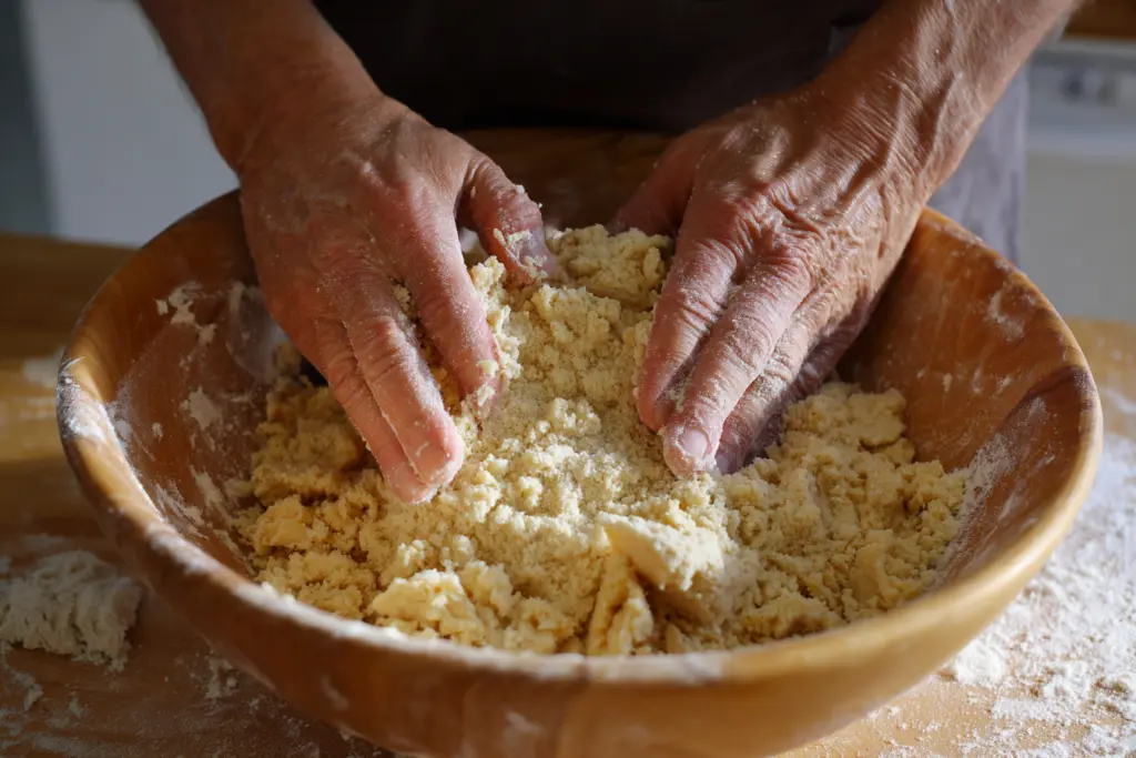 Mixing sourdough pie crust for sourdough chicken pot pie