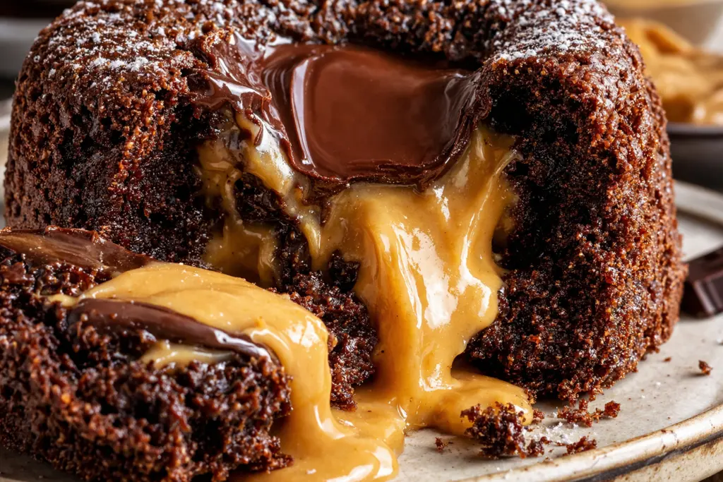 Molten chocolate peanut butter cake