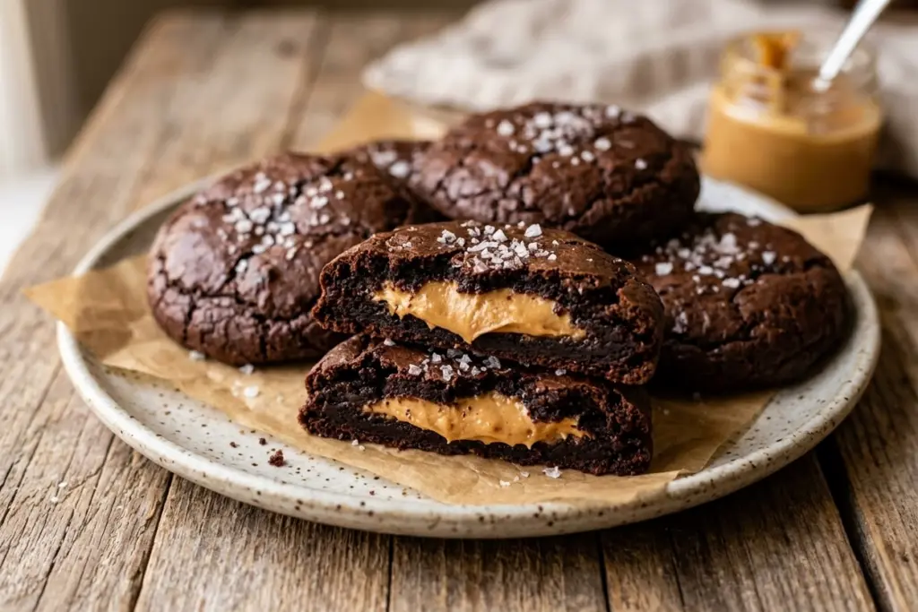 Sourdough Peanut Butter Stuffed Brownie Cookies