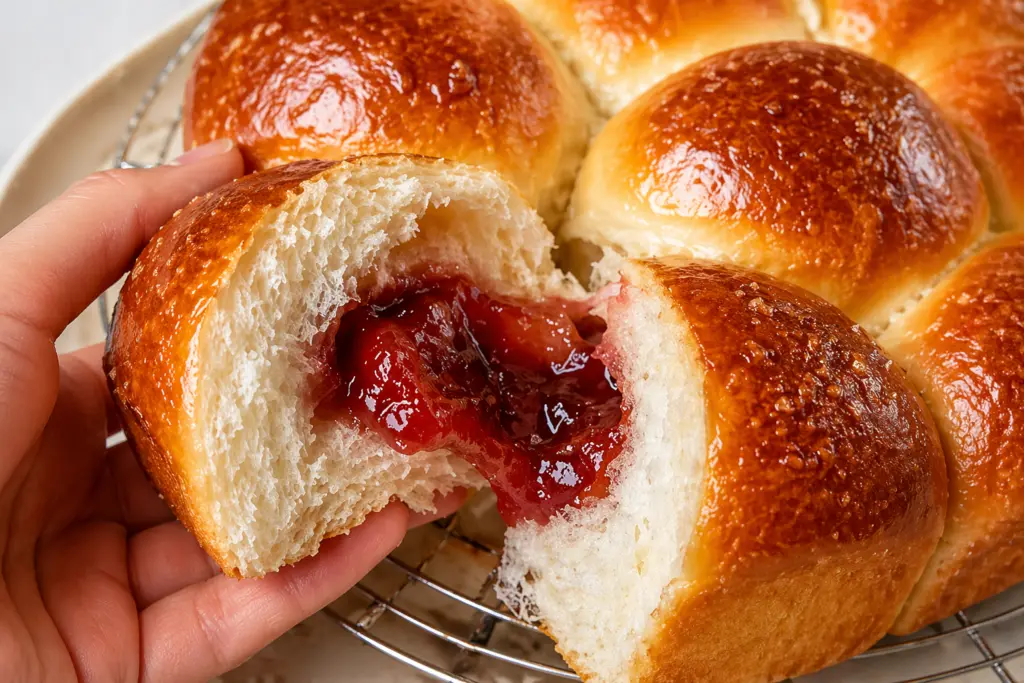 Strawberry Jam Filled Sourdough Buns