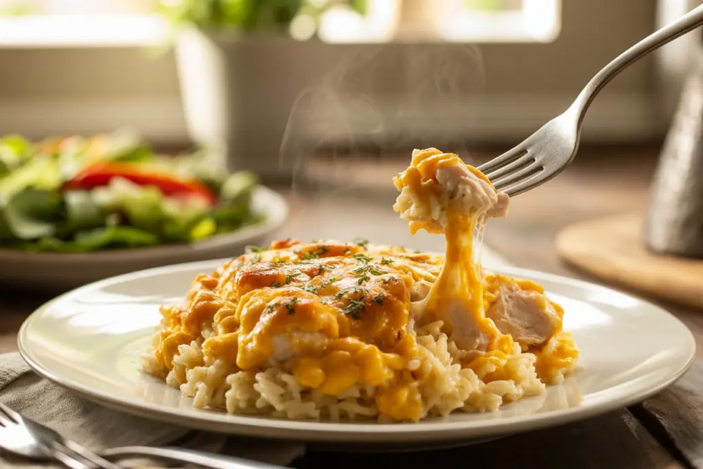 One-Pan Chicken and Rice 6 serving creamy chicken and rice on plate