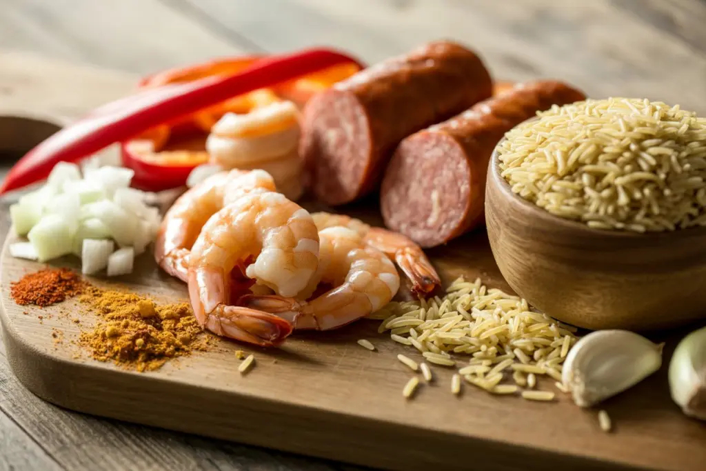 ingredients for dirty rice with shrimp and sausage recipe