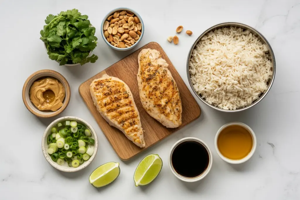 Chicken Crispy Rice Salad with Homemade Peanut Dressing 4 Ingredients for Chicken Crispy Rice Salad recipe