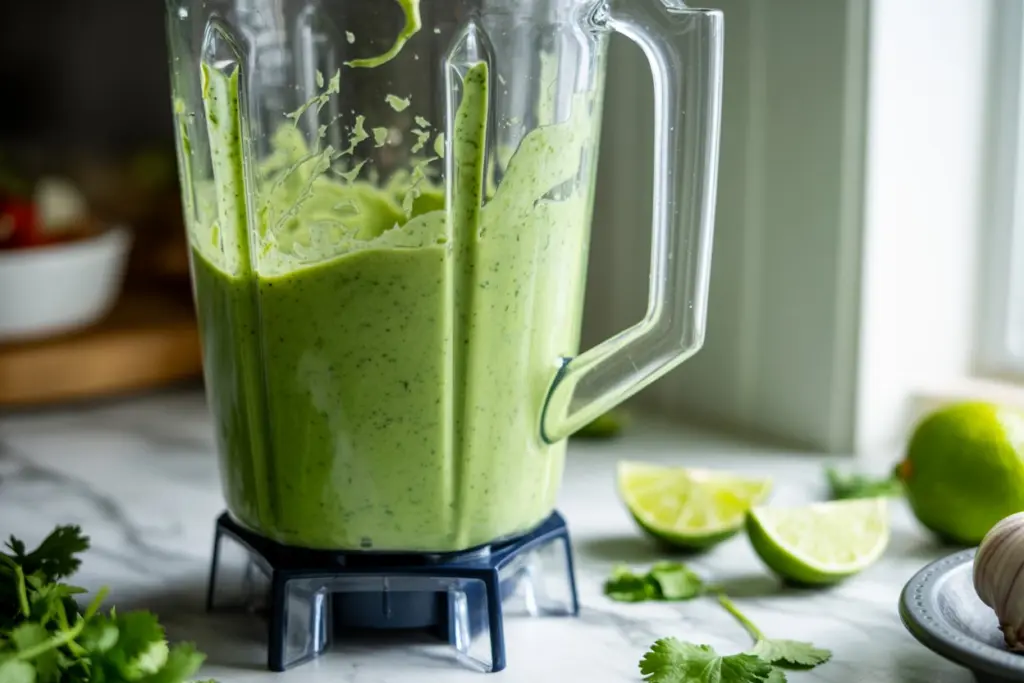 blending lime cilantro garlic sauce