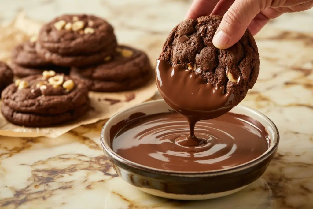 Coating chocolate hazelnut cookies with discard
