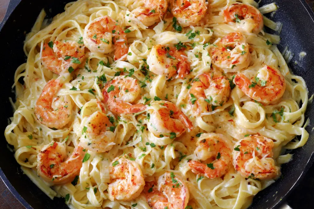 creamy alfredo sauce for garlic shrimp pasta