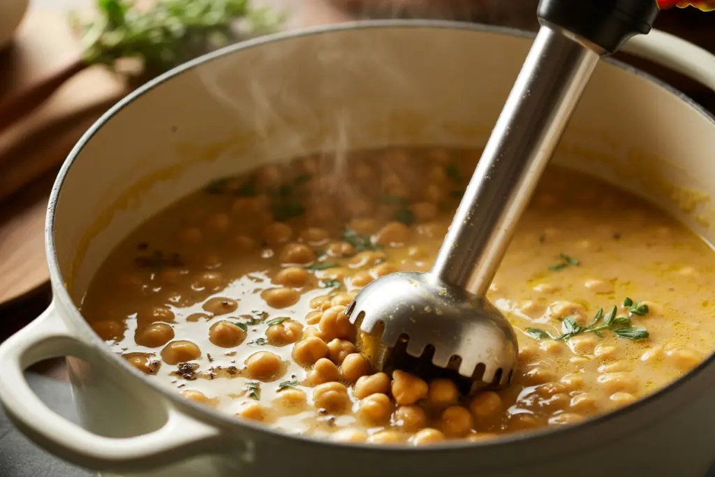 blending chickpea soup for creamy texture
