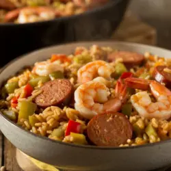 dirty rice with shrimp and sausage recipe card image