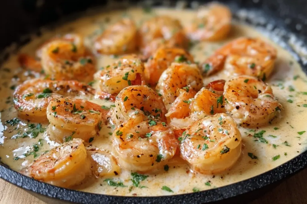 shrimp cooking in garlic butter for alfredo