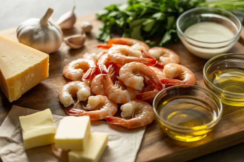 ingredients for garlic shrimp alfredo recipe