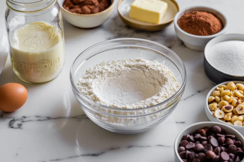ingredients for chocolate hazelnut cookies with discard