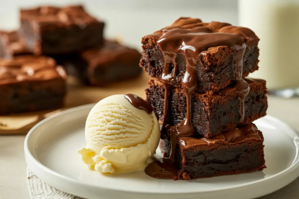 Serving 3-Ingredient Condensed Milk Brownies with ice cream