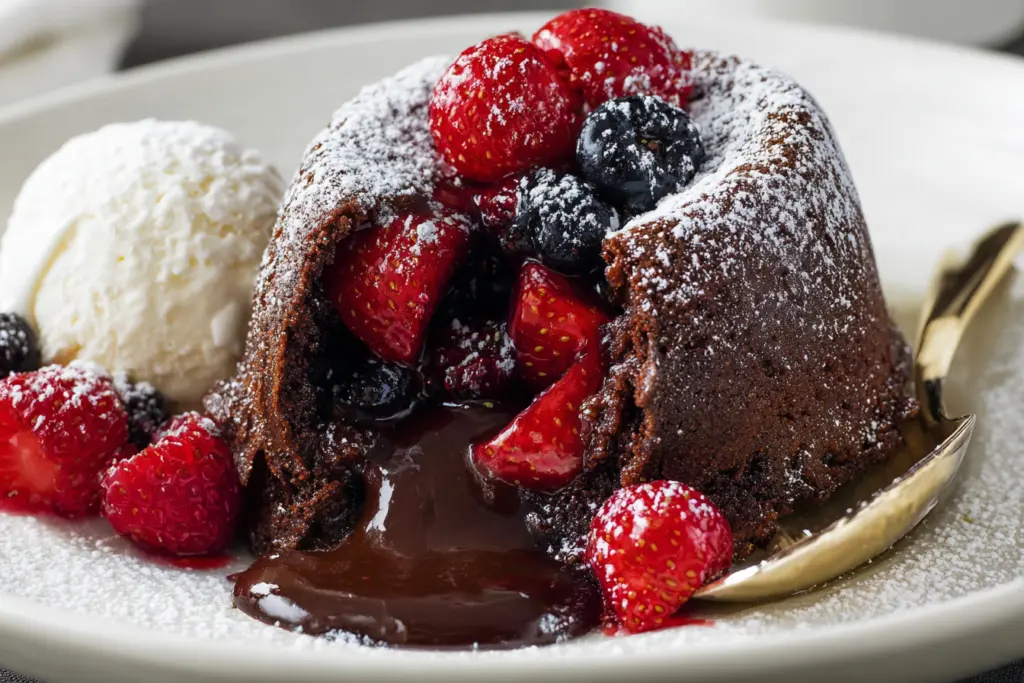 sourdough lava cakes served with ice cream