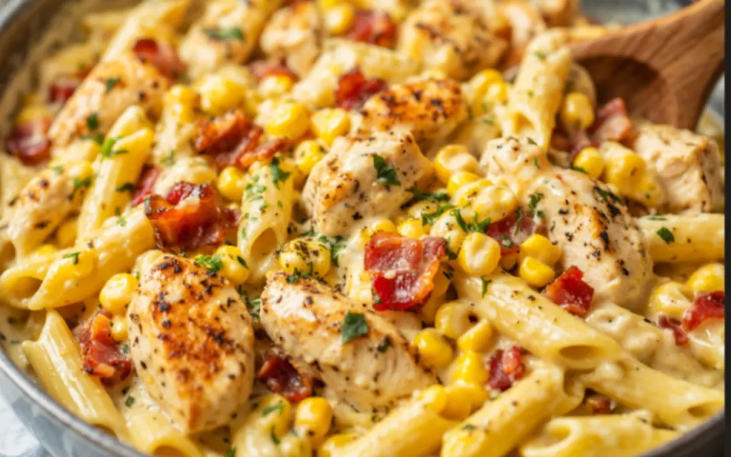 Creamy Chicken and Bacon Pasta Recipe 9 Creamy Chicken, Bacon & Corn Pasta