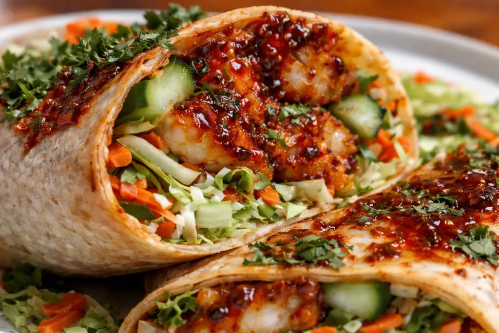 Crispy chicken chili wraps with fresh veggies