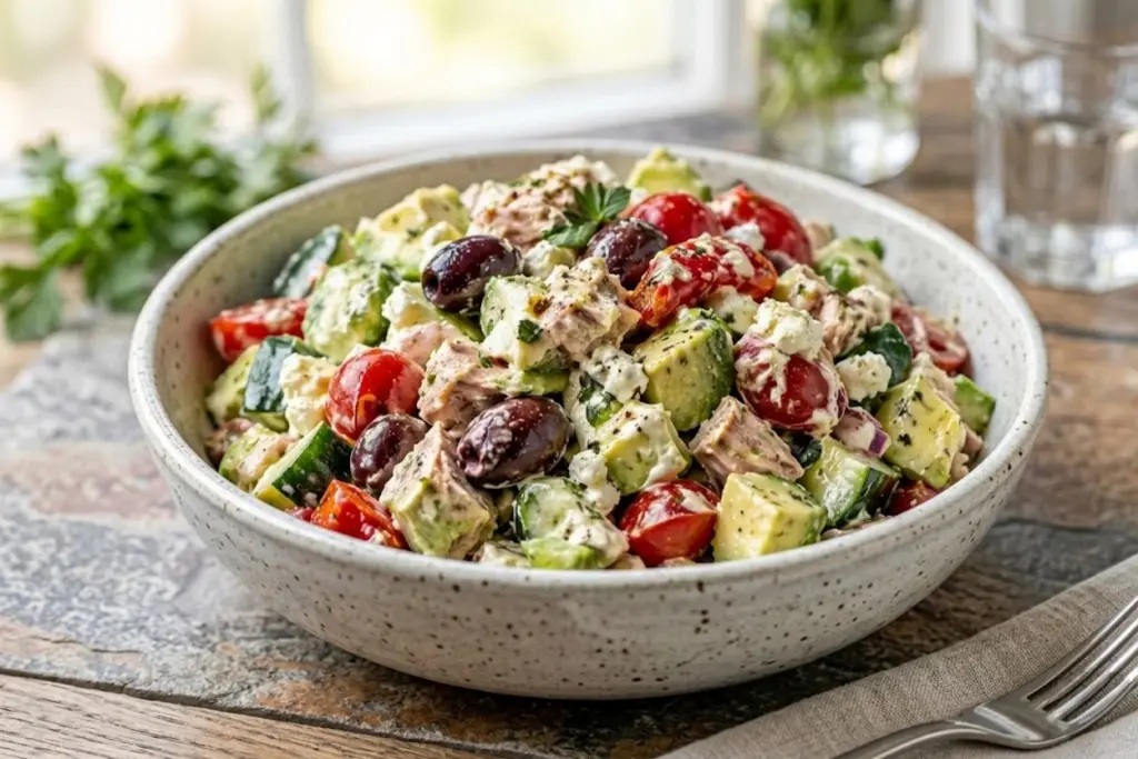 Mediterranean Tuna Salad with Creamy Feta Dressing Recipe 7 Mediterranean avocado tuna salad
