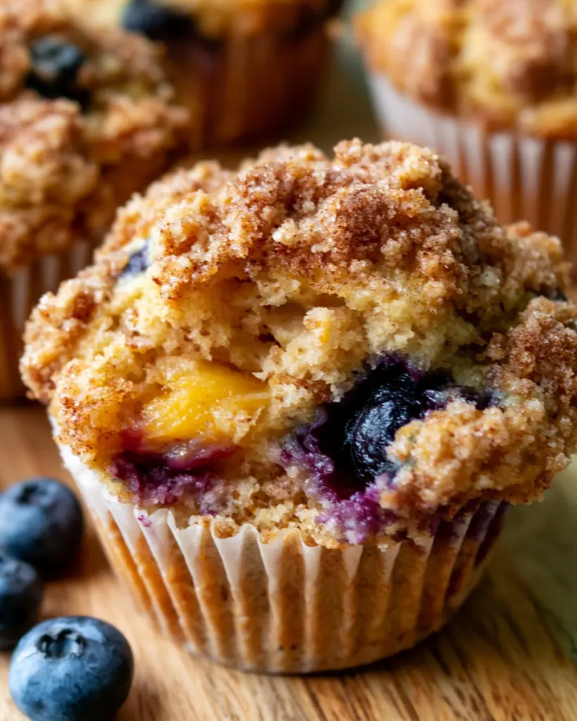 Sourdough Peach Cobbler Muffins 7 Blueberry Peach Muffin with Streusel Topping
