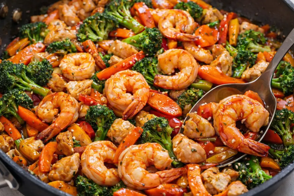 Shrimp stir fry with vibrant vegetables
