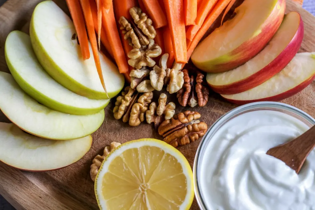preparing apple carrot salad ingredients