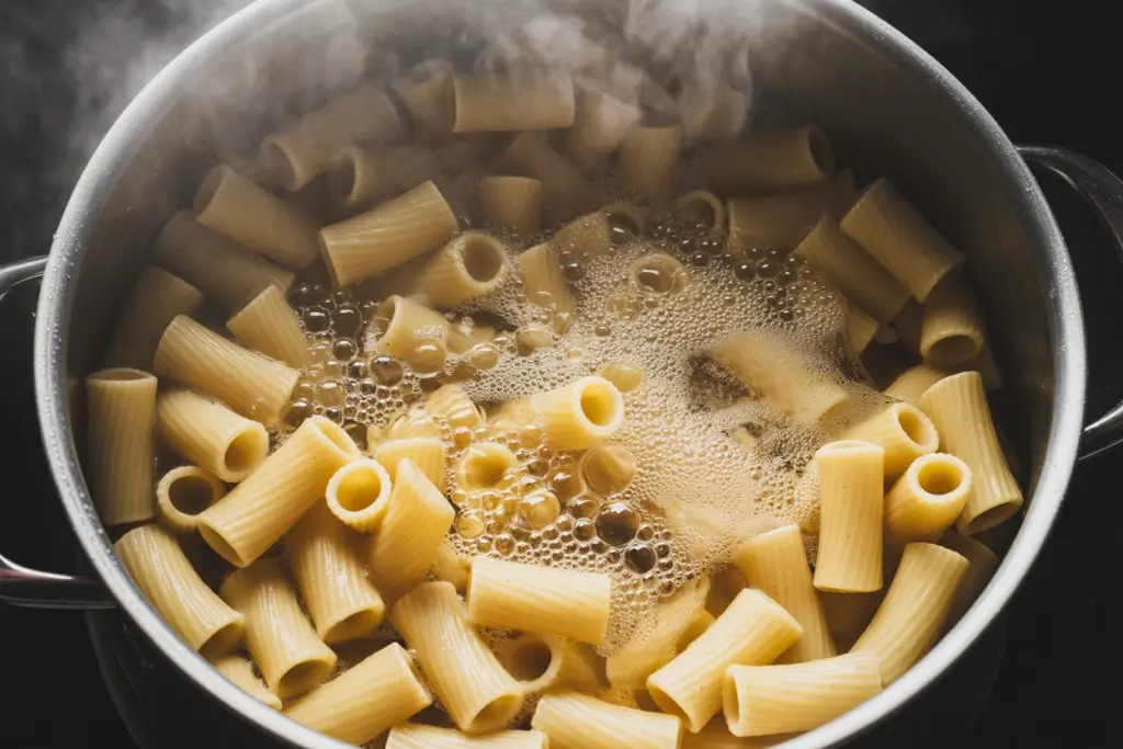 baked rigatoni pasta boiling step
