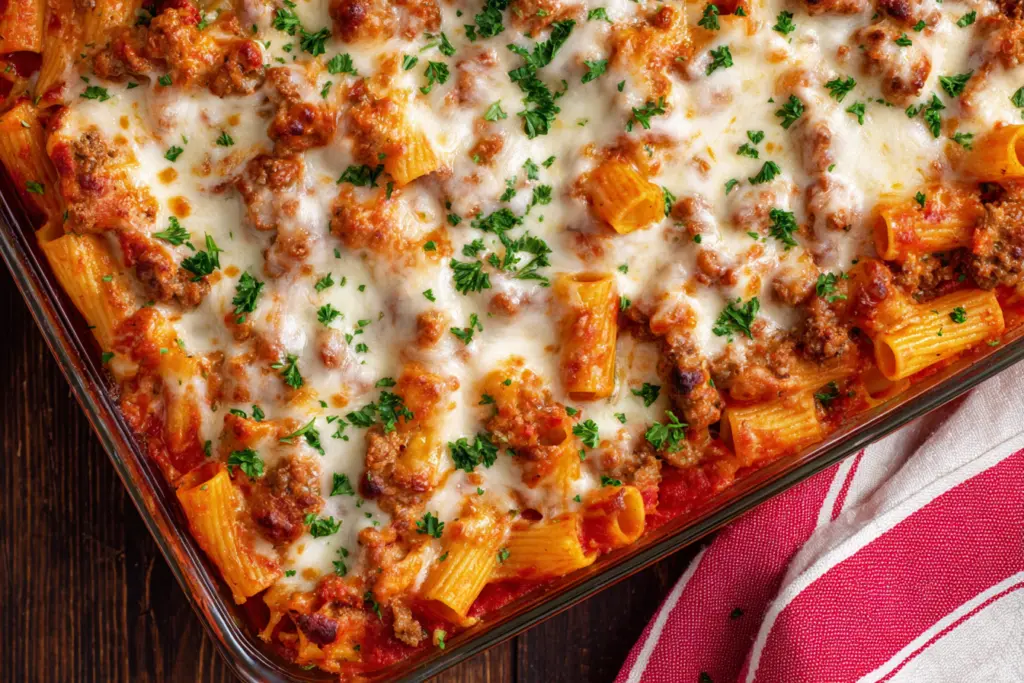 baked rigatoni golden and bubbly