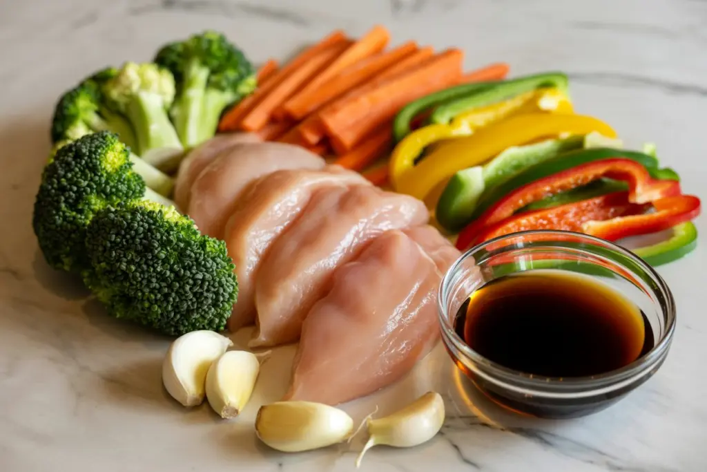 ingredients for chicken stir fry with vegetables