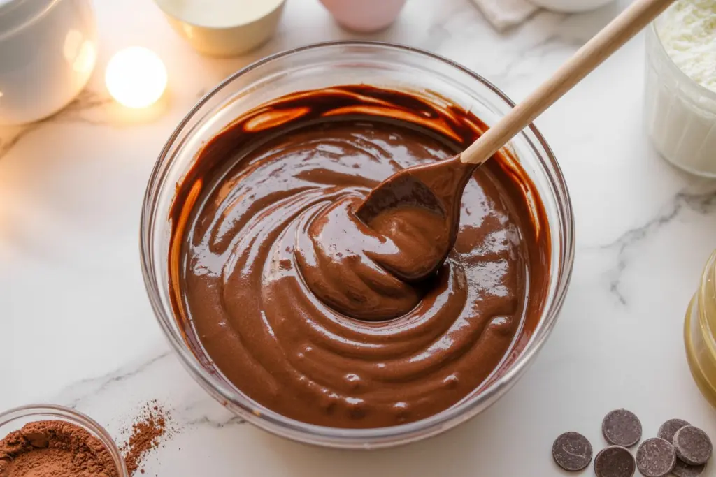 Easy Chocolate Flourless Cake Recipe 6 mixing chocolate flourless cake batter