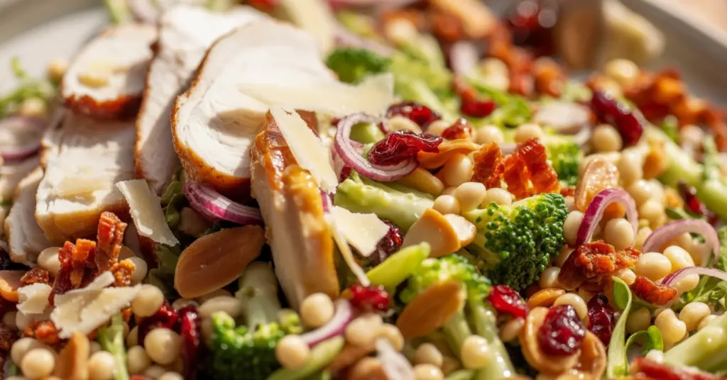 served chopped broccoli pearl crunch salad plate