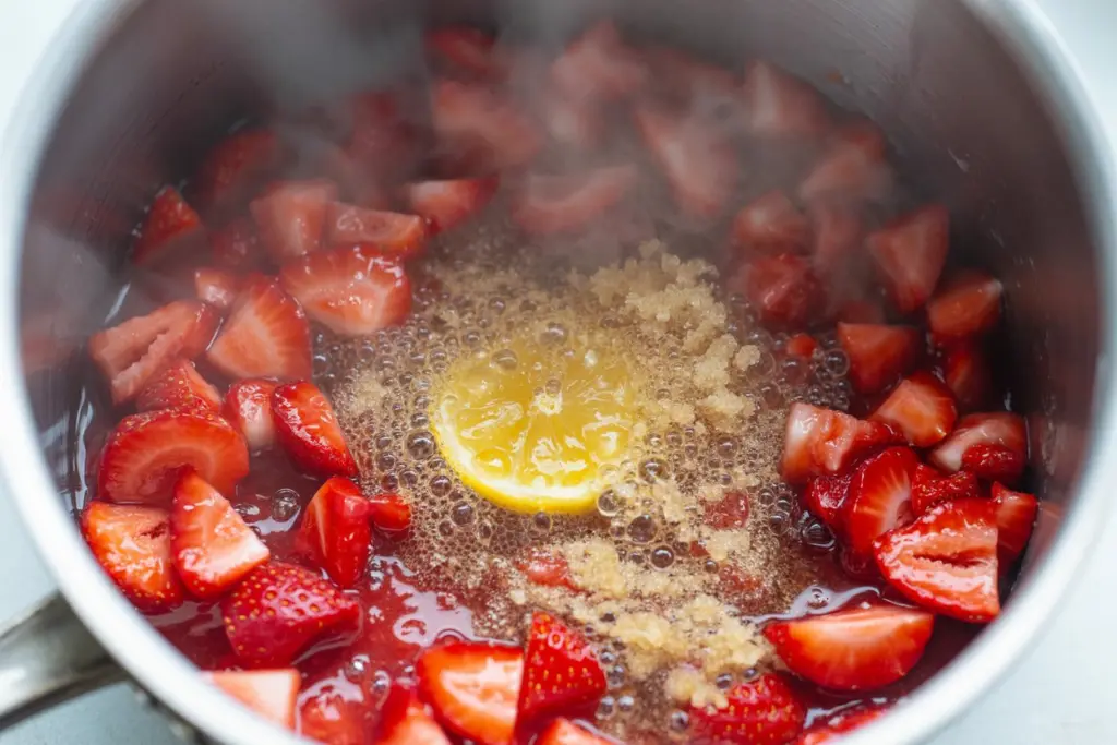 cooking fruit compotes in saucepan