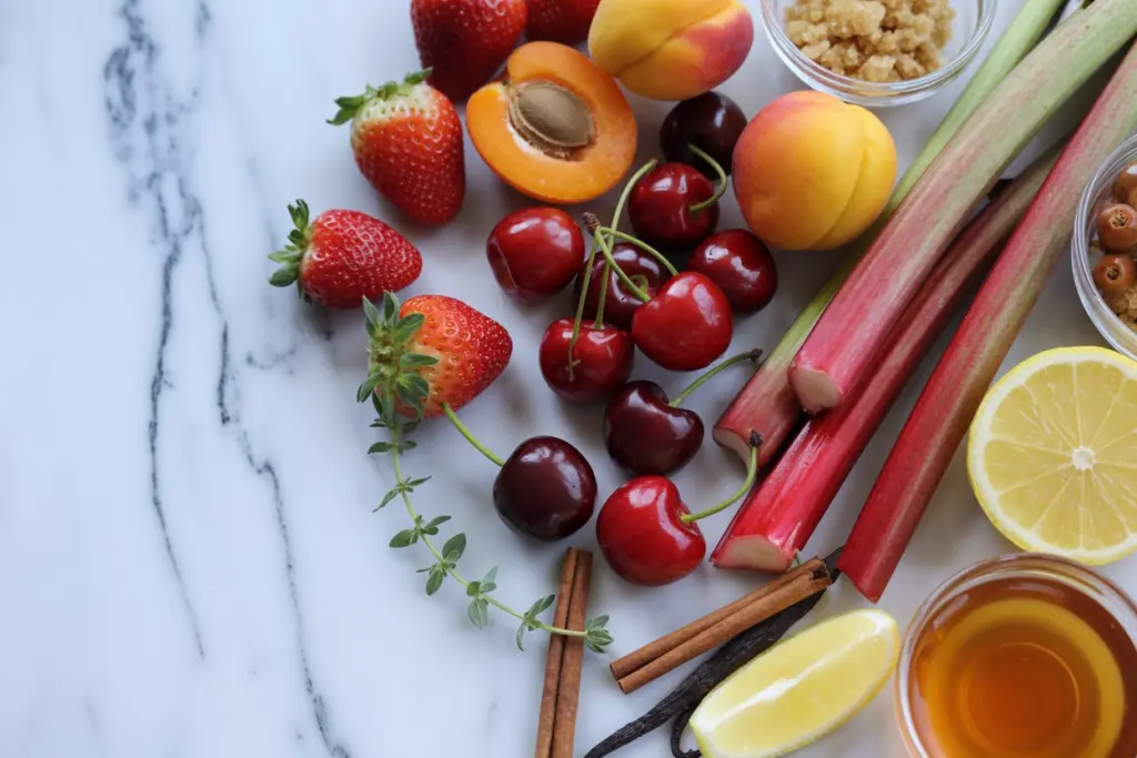 ingredients for fruit compotes fresh fruits