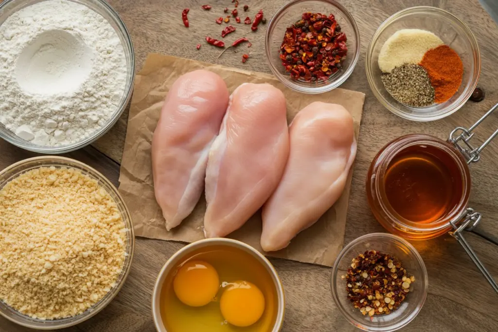 Crispy Hot Honey Chicken Tenders (Fried, Air Fried, Baked) 4 ingredients for hot honey chicken tenders
