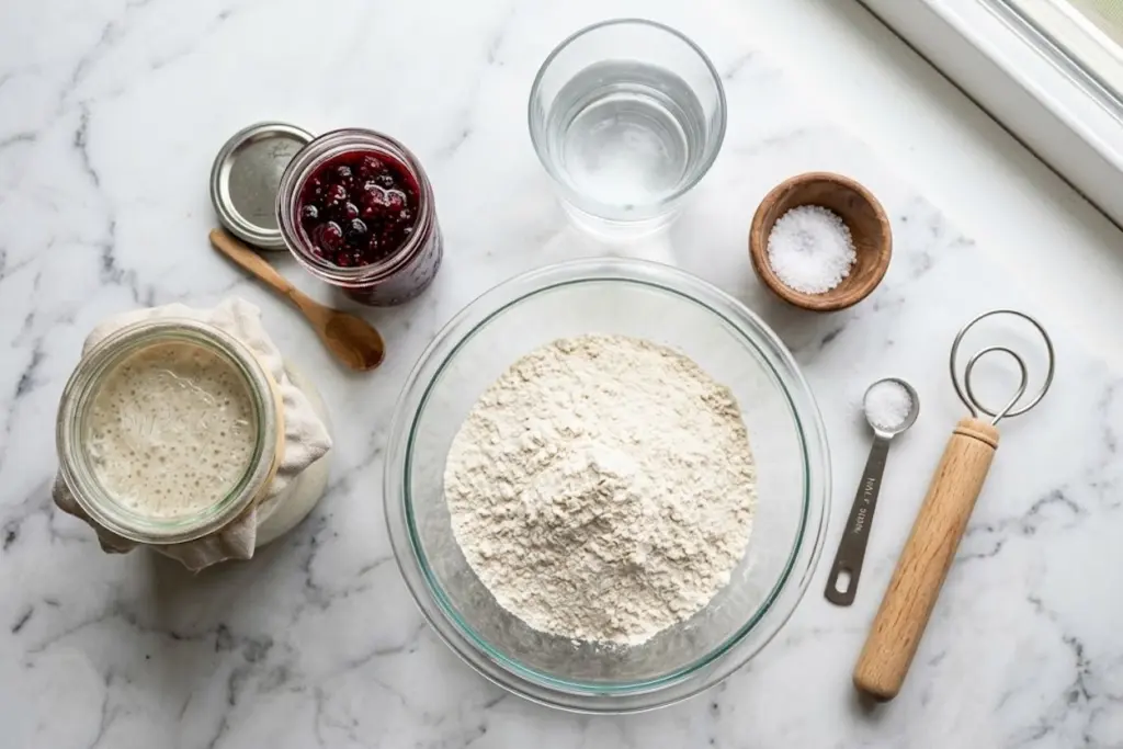 ingredients for jam swirl sourdough bread recipe