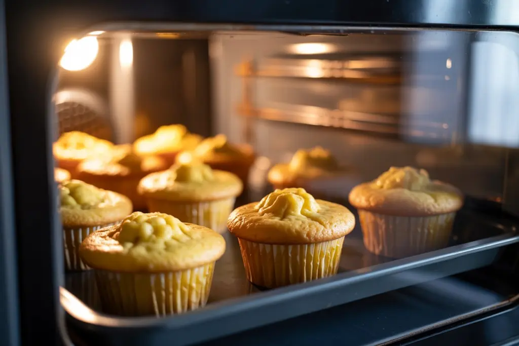 Baking Lemon Cupcakes in oven