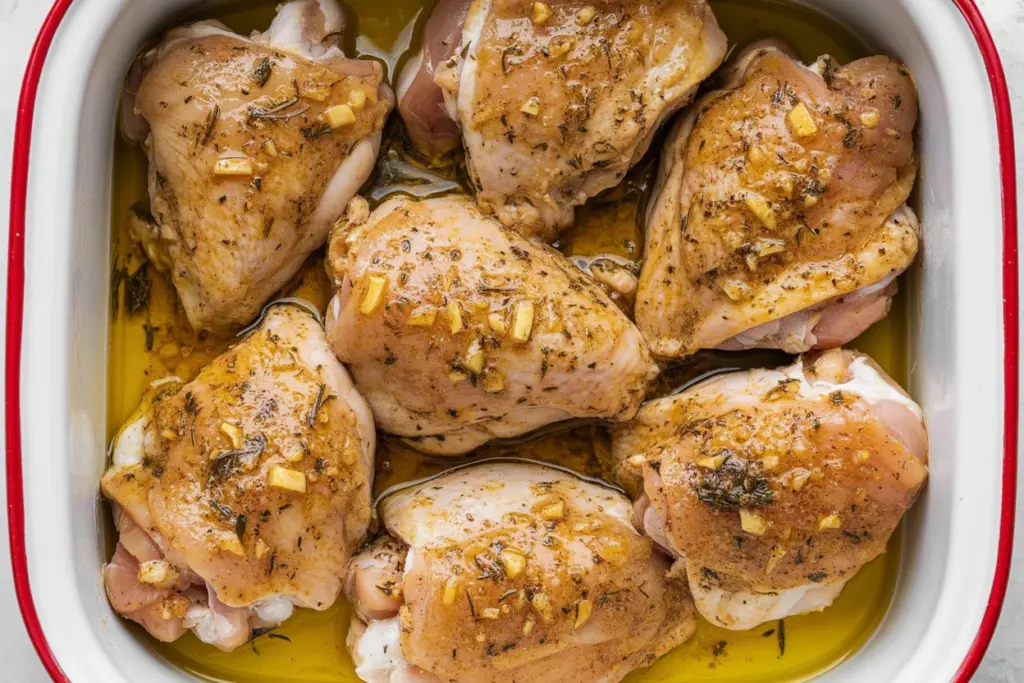 lemon herb roasted chicken in baking dish