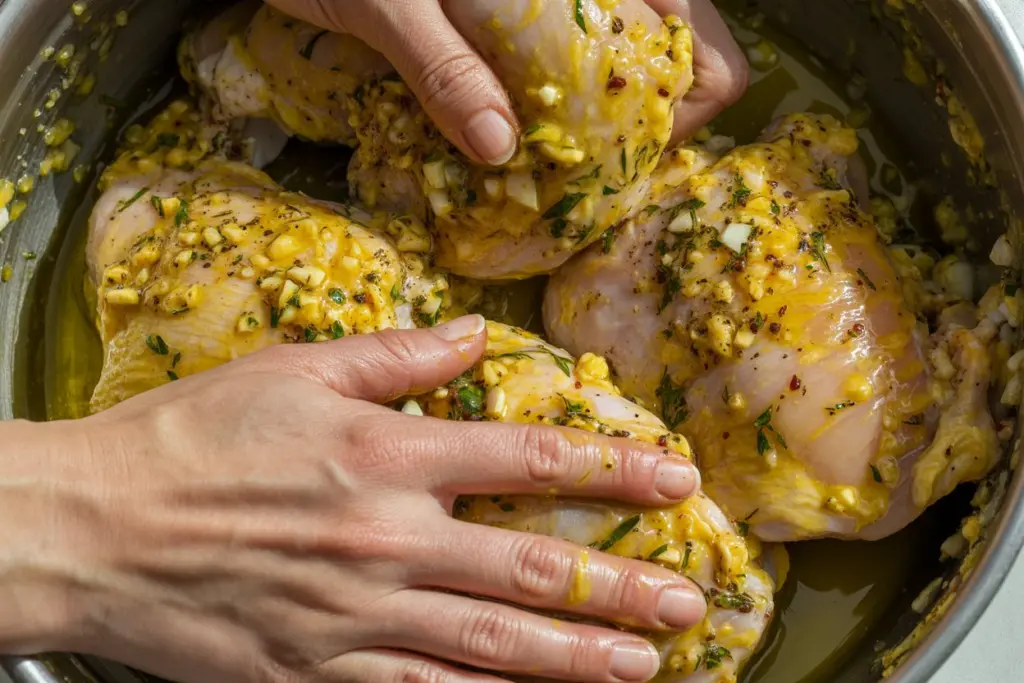 preparing lemon herb roasted chicken