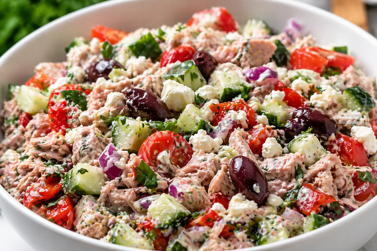 Mediterranean Tuna Salad with Creamy Feta Dressing Recipe
