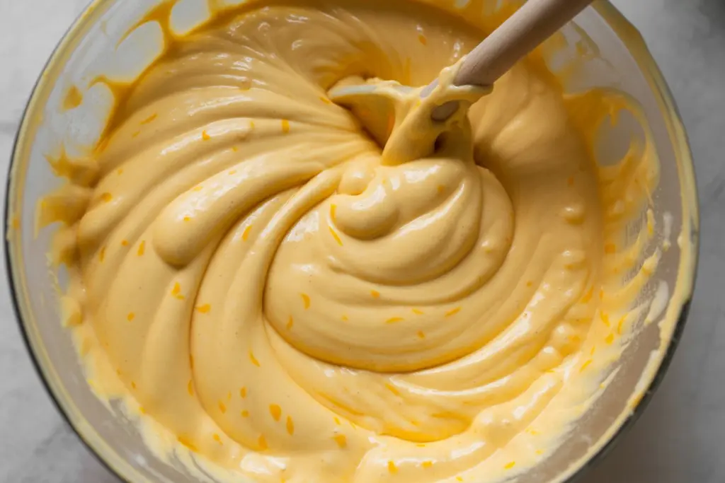 mixing orange cupcake batter