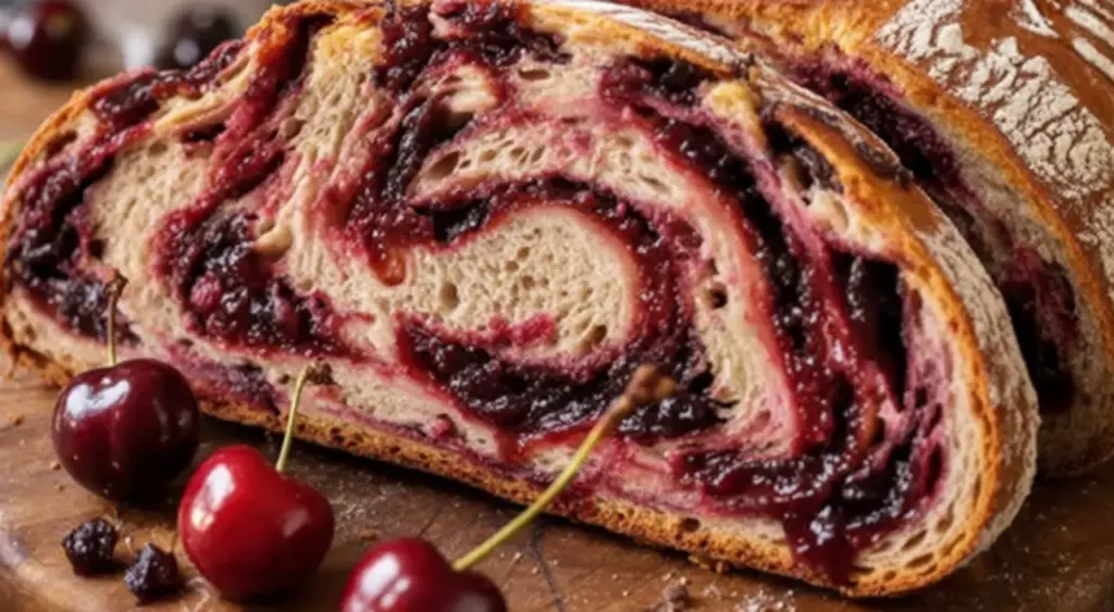 Jam Swirl Sourdough Bread 7 sliced cherry jam swirl sourdough bread