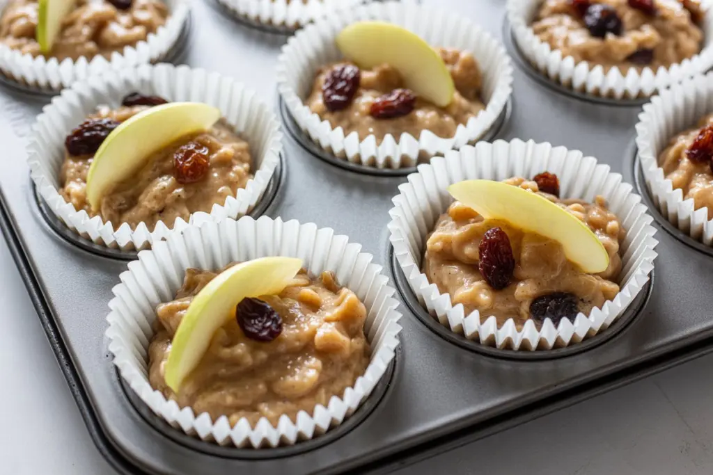 muffin cups filled sourdough applesauce batter