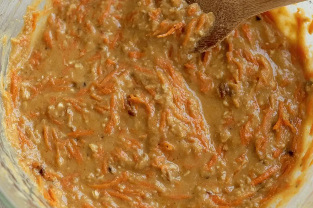 mixing sourdough carrot cake batter