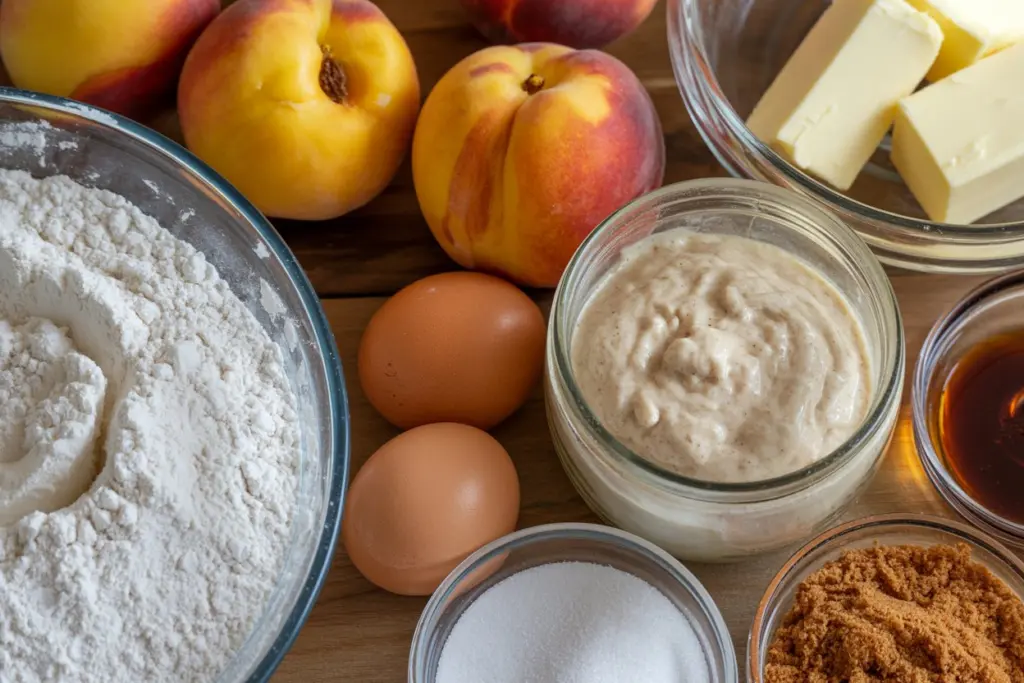ingredients for sourdough peach cobbler muffins