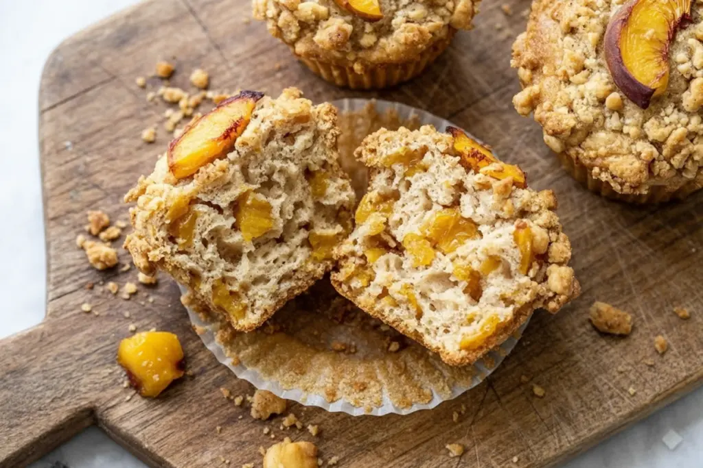 serving sourdough peach cobbler muffins