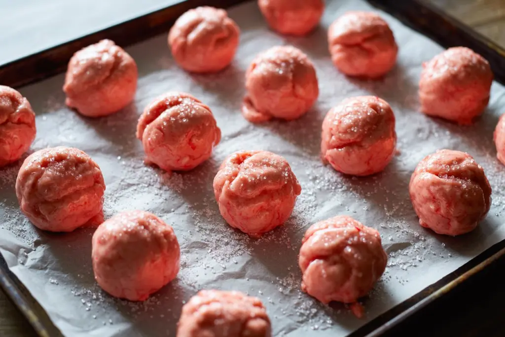 sourdough strawberry sugar cookie dough balls