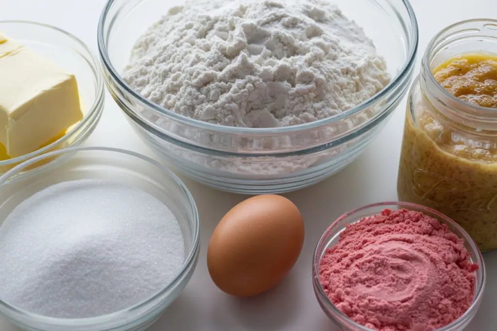 ingredients for sourdough strawberry sugar cookies